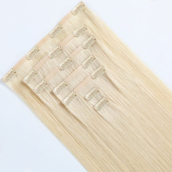 Invisible Seamless PU Human Hair Clip In Hair Extensions Remy Hair 60# Blonde