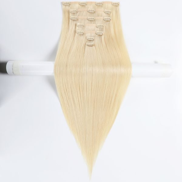 Invisible Seamless PU Human Hair Clip In Hair Extensions Remy Hair 60# Blonde